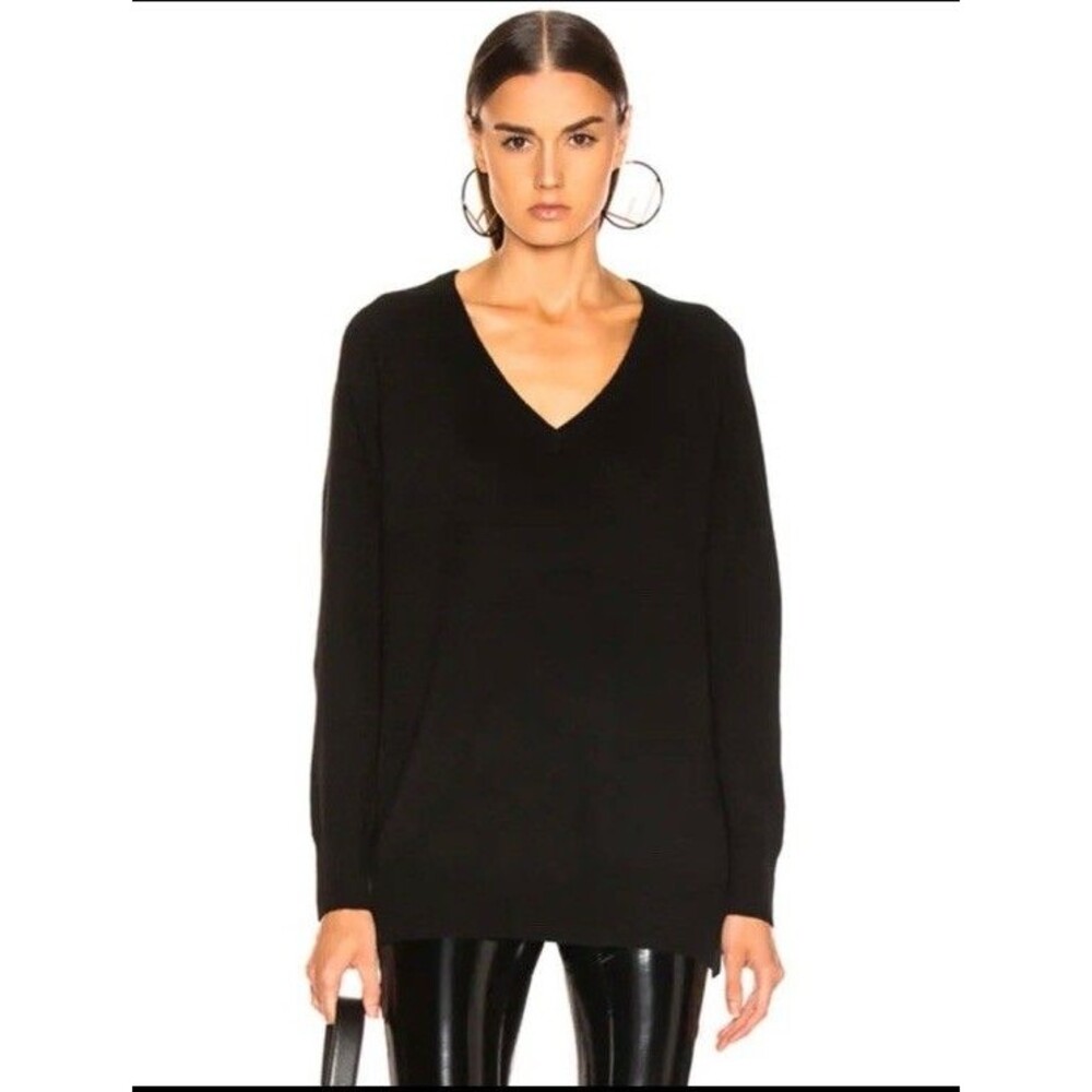 EQUIPMENT FEMME Asher Oversized V-Neck Cashmere Tunic Luxury Sweater M Black